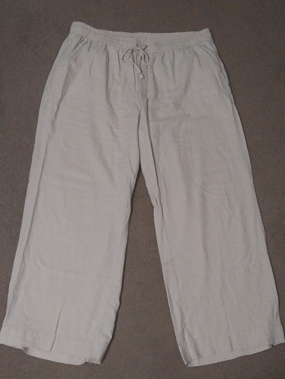 Womans Cream Wide Leg Pants With Adjustable Draw String